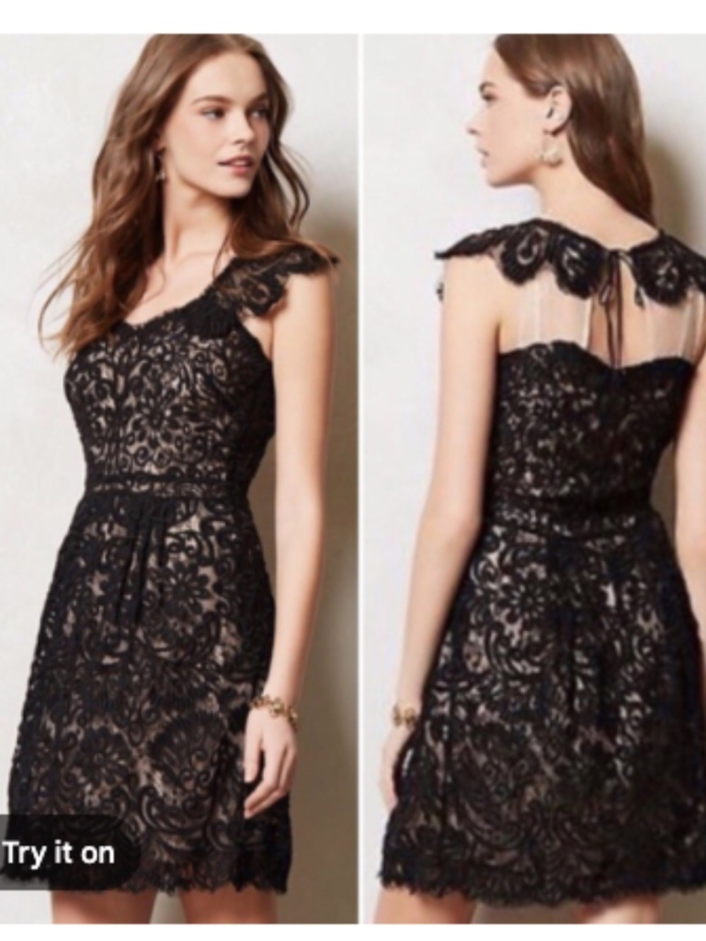 Yoana Baraschi Anthropologie Black Cream Floral Lace Romantic Dress Size 6P